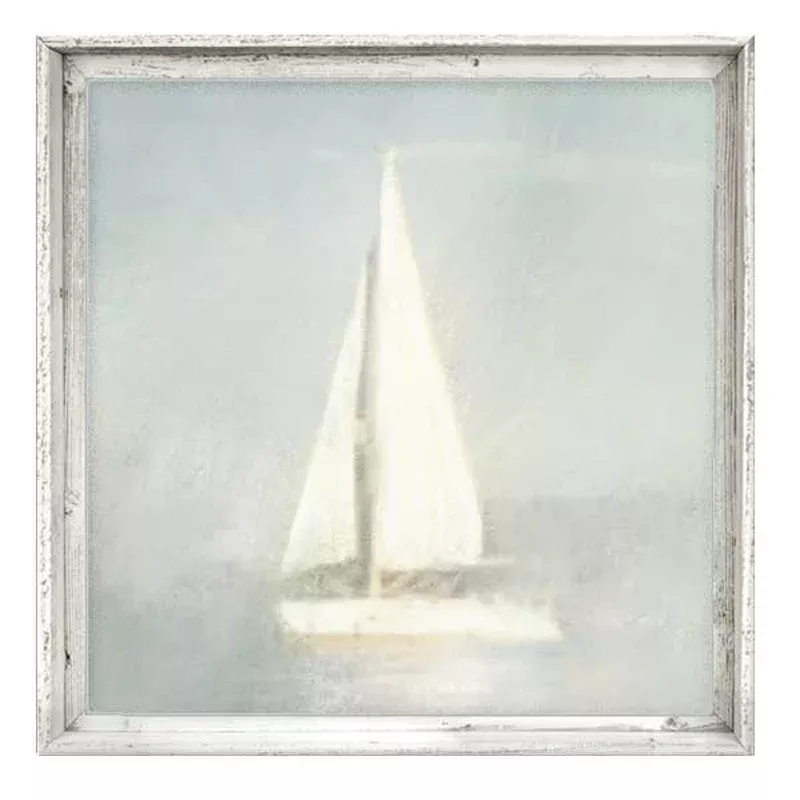 ‘Off the Dock’ (Square) Framed Canvas Wall Art: White / 27.5 x 27.5