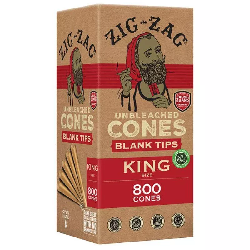 Zig-Zag 1 Gram King Size Blank Tip Bulk Unbleached Cones – 800 Cone Carton – Case of 6 Cartons